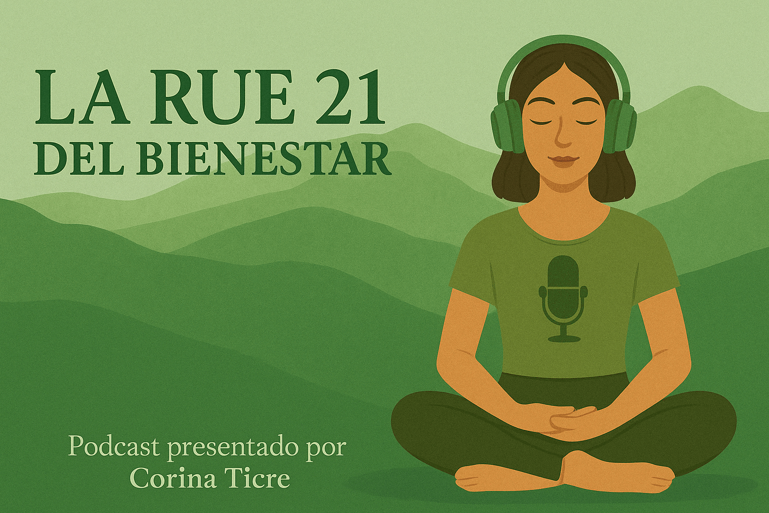 mujer en posición de meditación con auriculares en la naturaleza