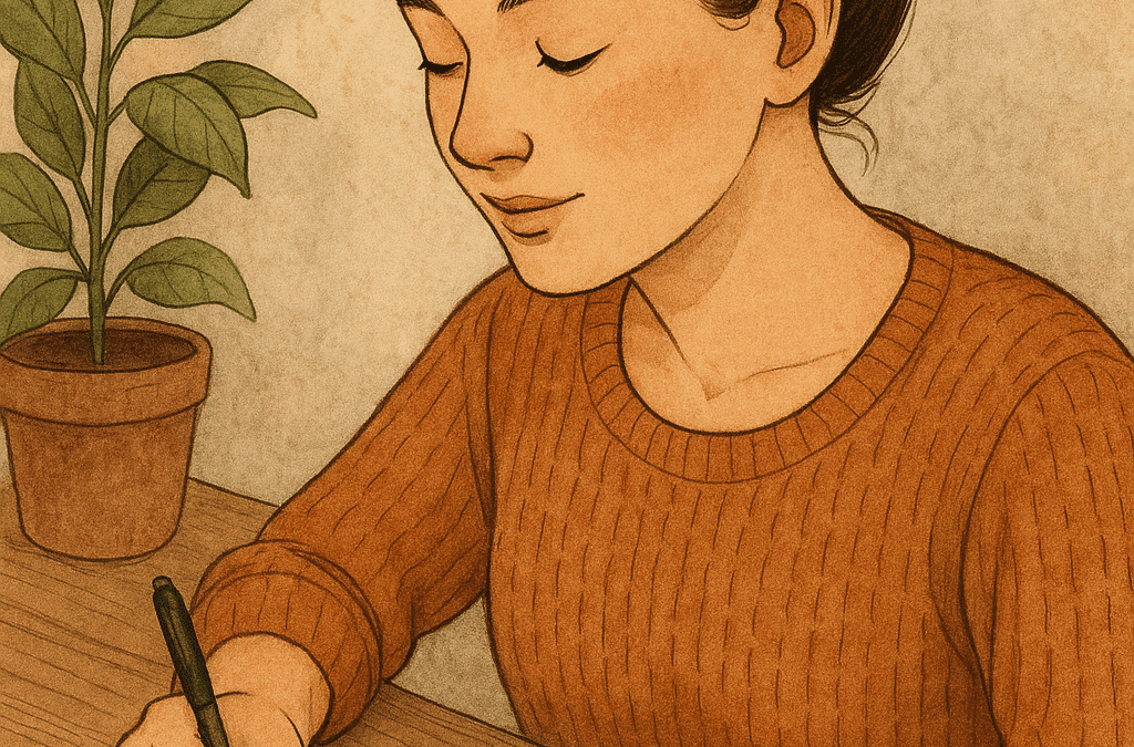 Lola Nakula escribiendo en su libreta su propósito para 2026